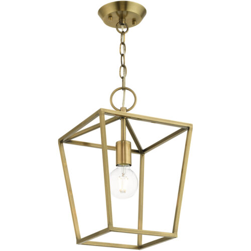 10 Sq. inch 1 Light Antique Brass Convertible Lantern Pendant Lighting Fixture with Antique Brass Metal Shade Shade-Lighting LumensLantern