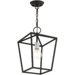 10 Sq. inch 1 Light Black Convertible Lantern Pendant Lighting Fixture with Black Metal Shade Shade-Lighting LumensLantern