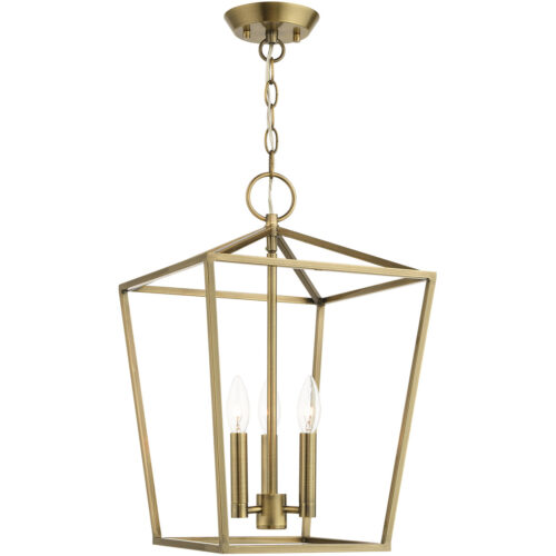 12.5 Sq. inch 3 Light Antique Brass Convertible Lantern Pendant Lighting Fixture with Antique Brass Metal Shade Shade-Lighting LumensLantern