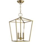 12.5 Sq. inch 3 Light Antique Brass Convertible Lantern Pendant Lighting Fixture with Antique Brass Metal Shade Shade-Lighting LumensLantern