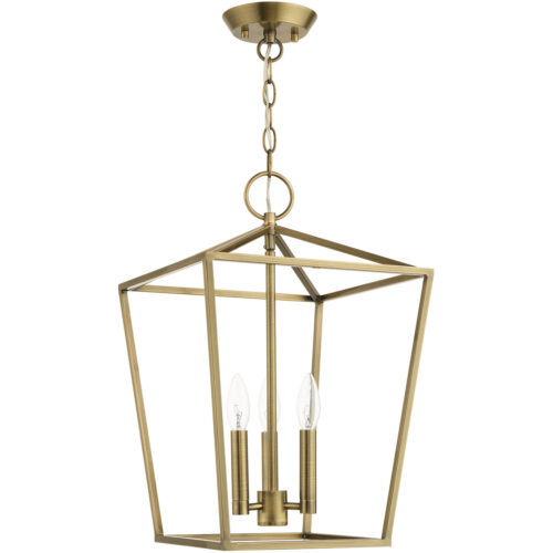 12.5 Sq. inch 3 Light Antique Brass Convertible Lantern Pendant Lighting Fixture with Antique Brass Metal Shade Shade-Lighting LumensLantern