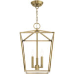 12.5 Sq. inch 3 Light Antique Brass Convertible Lantern Pendant Lighting Fixture with Antique Brass Metal Shade Shade-Lighting LumensLantern