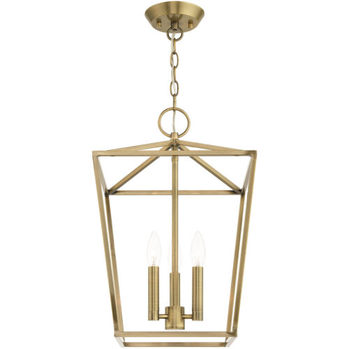 12.5 Sq. inch 3 Light Antique Brass Convertible Lantern Pendant Lighting Fixture with Antique Brass Metal Shade Shade-Lighting LumensLantern