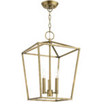 12.5 Sq. inch 3 Light Antique Brass Convertible Lantern Pendant Lighting Fixture with Antique Brass Metal Shade Shade-Lighting LumensLantern