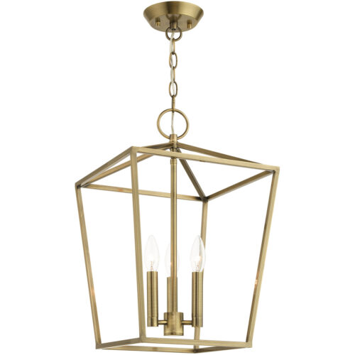 12.5 Sq. inch 3 Light Antique Brass Convertible Lantern Pendant Lighting Fixture with Antique Brass Metal Shade Shade-Lighting LumensLantern