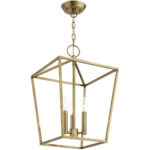 12.5 Sq. inch 3 Light Antique Brass Convertible Lantern Pendant Lighting Fixture with Antique Brass Metal Shade Shade-Lighting LumensLantern