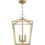 12.5 Sq. inch 3 Light Antique Brass Convertible Lantern Pendant Lighting Fixture with Antique Brass Metal Shade Shade-Lighting LumensLantern