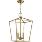 12.5 Sq. inch 3 Light Antique Brass Convertible Lantern Pendant Lighting Fixture with Antique Brass Metal Shade Shade-Lighting LumensLantern