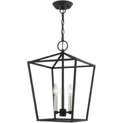 12.5 Sq. inch 3 Light Black Convertible Lantern Pendant Lighting Fixture with Black Metal Shade Shade-Lighting LumensLantern