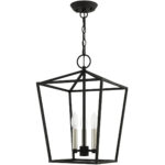 12.5 Sq. inch 3 Light Black Convertible Lantern Pendant Lighting Fixture with Black Metal Shade Shade-Lighting LumensLantern