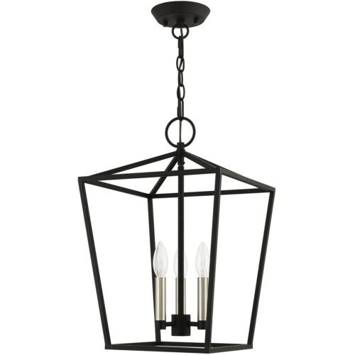 12.5 Sq. inch 3 Light Black Convertible Lantern Pendant Lighting Fixture with Black Metal Shade Shade-Lighting LumensLantern