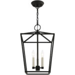 12.5 Sq. inch 3 Light Black Convertible Lantern Pendant Lighting Fixture with Black Metal Shade Shade-Lighting LumensLantern