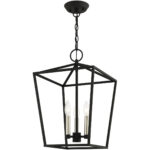 12.5 Sq. inch 3 Light Black Convertible Lantern Pendant Lighting Fixture with Black Metal Shade Shade-Lighting LumensLantern