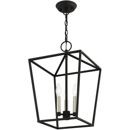 12.5 Sq. inch 3 Light Black Convertible Lantern Pendant Lighting Fixture with Black Metal Shade Shade-Lighting LumensLantern