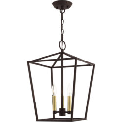 12.5 Sq. inch 3 Light Bronze Convertible Lantern Pendant Lighting Fixture with Bronze Metal Shade Shade-Lighting LumensLantern