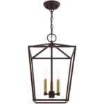 12.5 Sq. inch 3 Light Bronze Convertible Lantern Pendant Lighting Fixture with Bronze Metal Shade Shade-Lighting LumensLantern