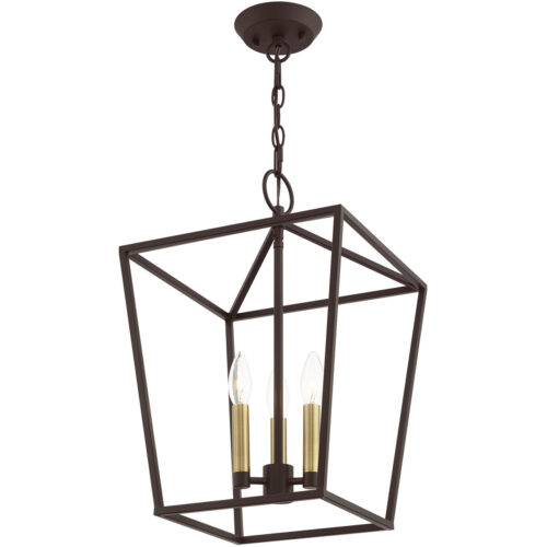 12.5 Sq. inch 3 Light Bronze Convertible Lantern Pendant Lighting Fixture with Bronze Metal Shade Shade-Lighting LumensLantern