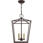 12.5 Sq. inch 3 Light Bronze Convertible Lantern Pendant Lighting Fixture with Bronze Metal Shade Shade-Lighting LumensLantern