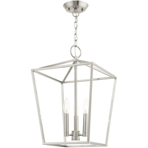 12.5 Sq. inch 3 Light Brushed Nickel Convertible Lantern Pendant Lighting Fixture with Brushed Nickel Metal Shade Shade-Lighting LumensLantern