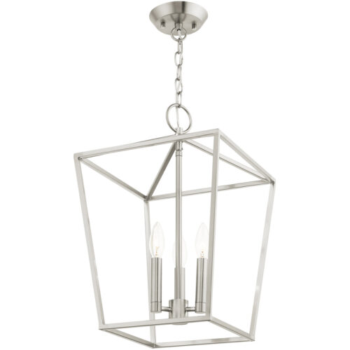 12.5 Sq. inch 3 Light Brushed Nickel Convertible Lantern Pendant Lighting Fixture with Brushed Nickel Metal Shade Shade-Lighting LumensLantern