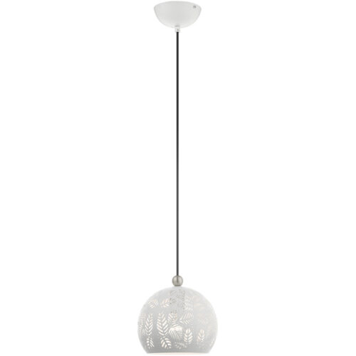 1 Light White Pendant light Hanging Light Fixture with White Ornamental Metal with White finish Inside Shade-Lighting LumensPendant Lights