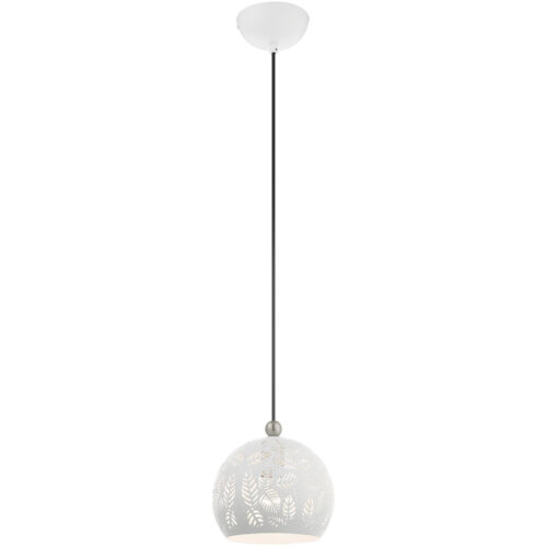 1 Light White Pendant light Hanging Light Fixture with White Ornamental Metal with White finish Inside Shade-Lighting LumensPendant Lights