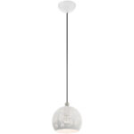 1 Light White Pendant light Hanging Light Fixture with White Ornamental Metal with White finish Inside Shade-Lighting LumensPendant Lights