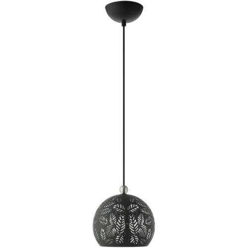 1 Light Black Pendant light Hanging Light Fixture with Black Ornamental Metal with White finish Inside Shade-Lighting LumensPendant Lights