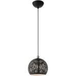 1 Light Black Pendant light Hanging Light Fixture with Black Ornamental Metal with White finish Inside Shade-Lighting LumensPendant Lights