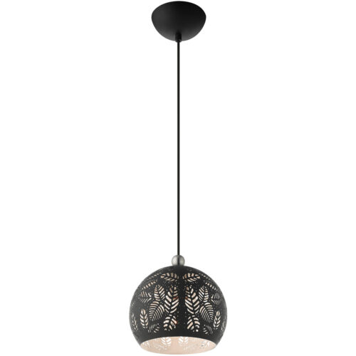 1 Light Black Pendant light Hanging Light Fixture with Black Ornamental Metal with White finish Inside Shade-Lighting LumensPendant Lights