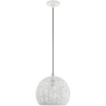 1 Light White Pendant light Hanging Light Fixture with White Ornamental Metal with White finish Inside Shade-Lighting LumensPendant Lights