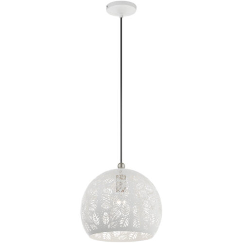 1 Light White Pendant light Hanging Light Fixture with White Ornamental Metal with White finish Inside Shade-Lighting LumensPendant Lights