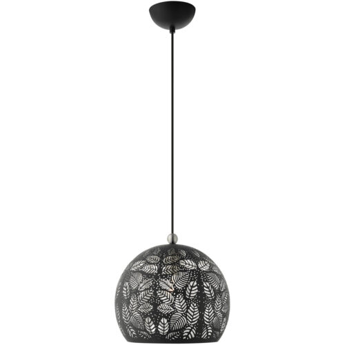 1 Light Black Pendant light Hanging Light Fixture with Black Ornamental Metal with White finish Inside Shade-Lighting LumensPendant Lights