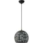 1 Light Black Pendant light Hanging Light Fixture with Black Ornamental Metal with White finish Inside Shade-Lighting LumensPendant Lights