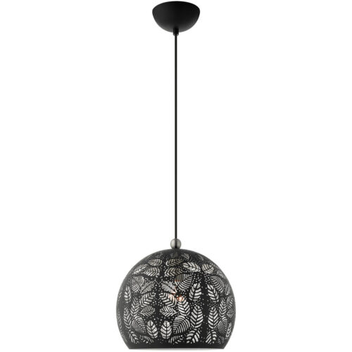 1 Light Black Pendant light Hanging Light Fixture with Black Ornamental Metal with White finish Inside Shade-Lighting LumensPendant Lights