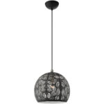 1 Light Black Pendant light Hanging Light Fixture with Black Ornamental Metal with White finish Inside Shade-Lighting LumensPendant Lights