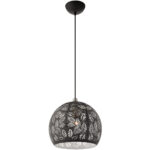 1 Light Black Pendant light Hanging Light Fixture with Black Ornamental Metal with White finish Inside Shade-Lighting LumensPendant Lights