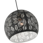 1 Light Black Pendant light Hanging Light Fixture with Black Ornamental Metal with White finish Inside Shade-Lighting LumensPendant Lights