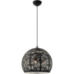 3 Light Black Pendant light Hanging Light Fixture with Black Ornamental Metal with White finish Inside Shade-Lighting LumensPendant Lights