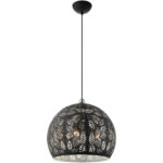 3 Light Black Pendant light Hanging Light Fixture with Black Ornamental Metal with White finish Inside Shade-Lighting LumensPendant Lights