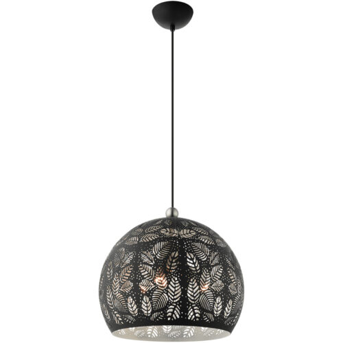 3 Light Black Pendant light Hanging Light Fixture with Black Ornamental Metal with White finish Inside Shade-Lighting LumensPendant Lights