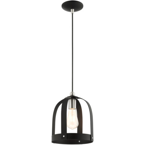 49642-14 1 Light Textured Black Single Pendant-Lighting LumensPendant Lights