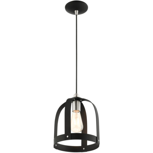 49642-14 1 Light Textured Black Single Pendant-Lighting LumensPendant Lights