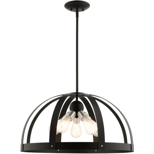 49645-14 5 Light Textured Black Pendant Chandelier-Lighting LumensChandeliers