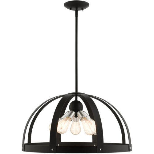 49645-14 5 Light Textured Black Pendant Chandelier-Lighting LumensChandeliers