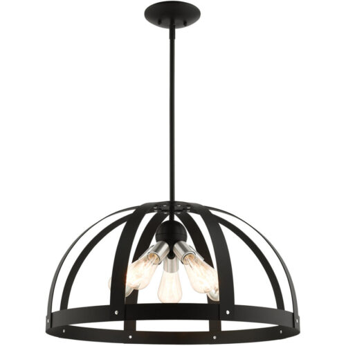 49645-14 5 Light Textured Black Pendant Chandelier-Lighting LumensChandeliers