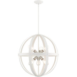 49646-13 6 Light Textured White with Brushed Nickel Finish Cluster Pendant Chandelier-Lighting LumensChandeliers