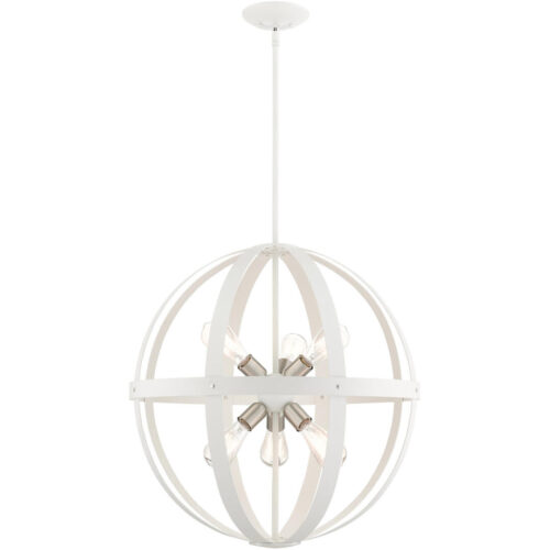 49646-13 6 Light Textured White with Brushed Nickel Finish Cluster Pendant Chandelier-Lighting LumensChandeliers