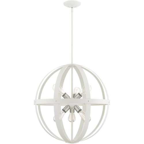 49646-13 6 Light Textured White with Brushed Nickel Finish Cluster Pendant Chandelier-Lighting LumensChandeliers