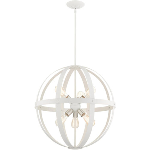 49646-13 6 Light Textured White with Brushed Nickel Finish Cluster Pendant Chandelier-Lighting LumensChandeliers